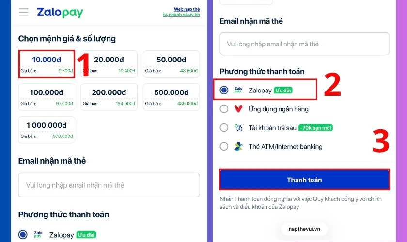Chọn ZaloPay làm phương thức thanh toán