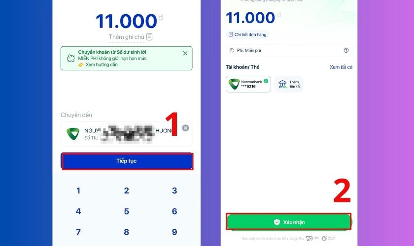 Nhấn Xác nhận và nhập mật khẩu thanh toán