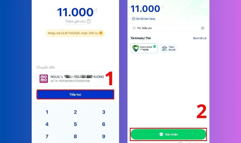 Nhấn Xác nhận và nhập Mã PIN 6 số để hoàn thành giao dịch