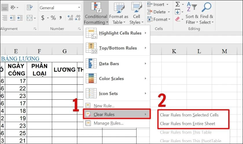 Lựa chọn x&oacute;a định dạng cho một &ocirc; hay t&ograve;an bộ trang