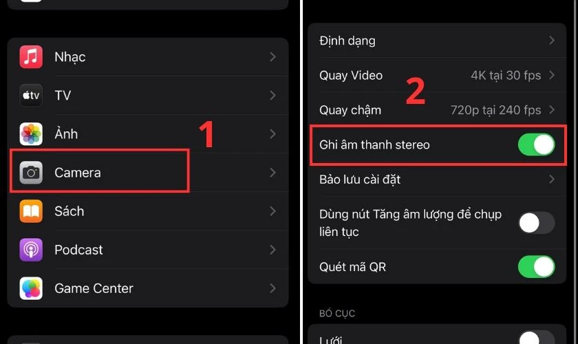 Bật ghi thanh nổi tr&ecirc;n thiết bị iPhone