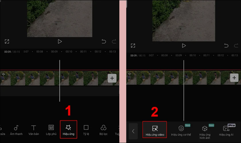 Chọn hiệu ứng v&agrave; chọn tiếp hiệu ứng video