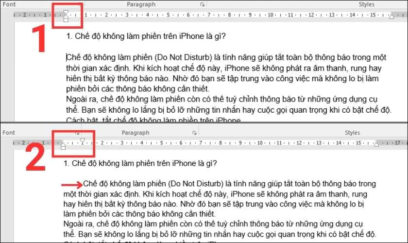 Sử dụng thanh thước trong Word để thụt đầu dòng