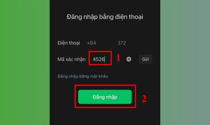 Nhập m&atilde; x&aacute;c nhận v&agrave; nhấn Đăng nhập
