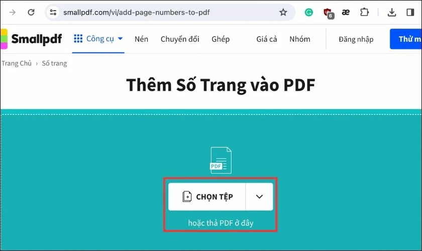 Đánh số trang PDF bằng Small PDF