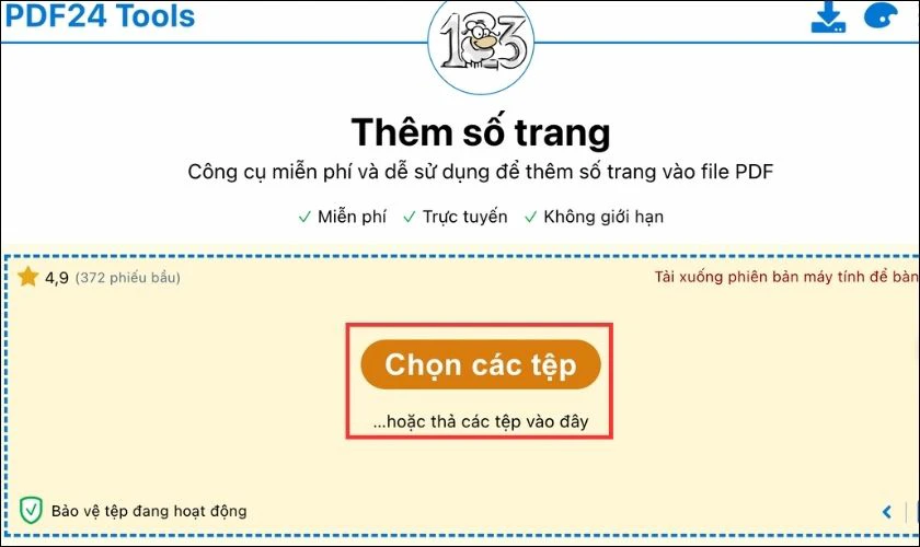 Đánh số trang PDF bằng PDF 24Tools