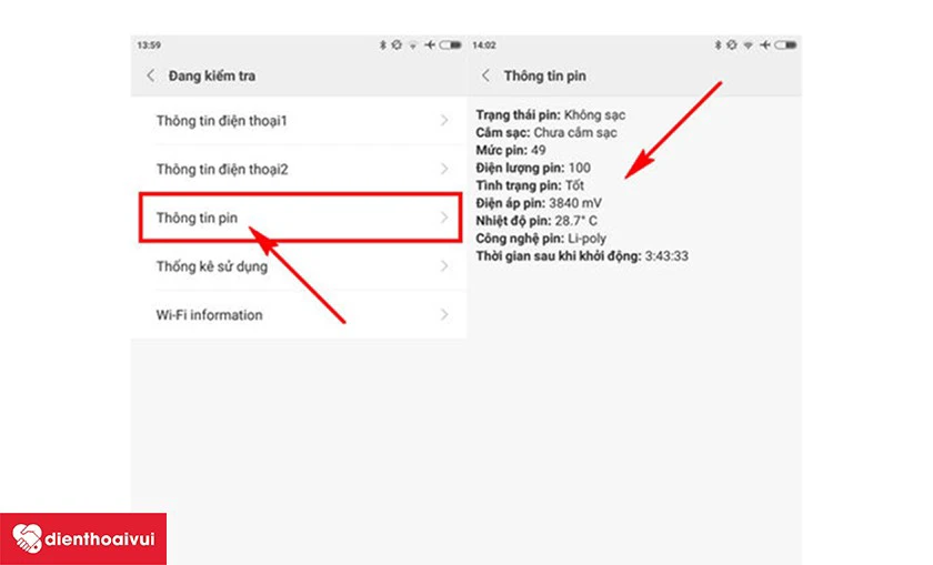 Th&ocirc;ng tin pin&nbsp;để kiểm tra pin Xiaomi trực tiếp