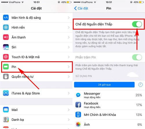 Tắt chế Nguồn điện Thấp trên điện thoại