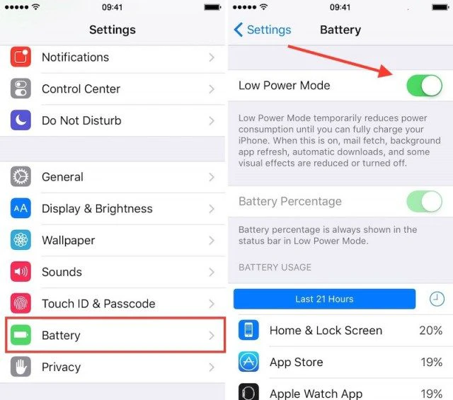bật chế độ low power trên điện thoại iPhone