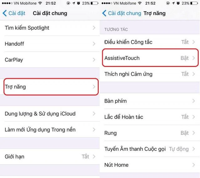 Kích hoạt phím home ảo