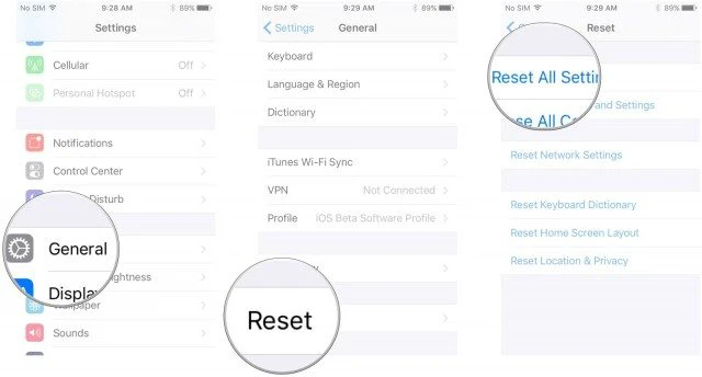 Khôi phục lại tất cả các cài đặt của điện thoại iPhone