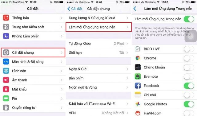 tắt làm mới ứng dụng trong nền trên điện thoại iPhone để giảm tình trạng nóng máy nhanh hết pin