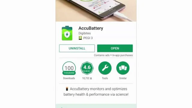 Kiểm tra chai pin bằng ứng dụng AccuBattery