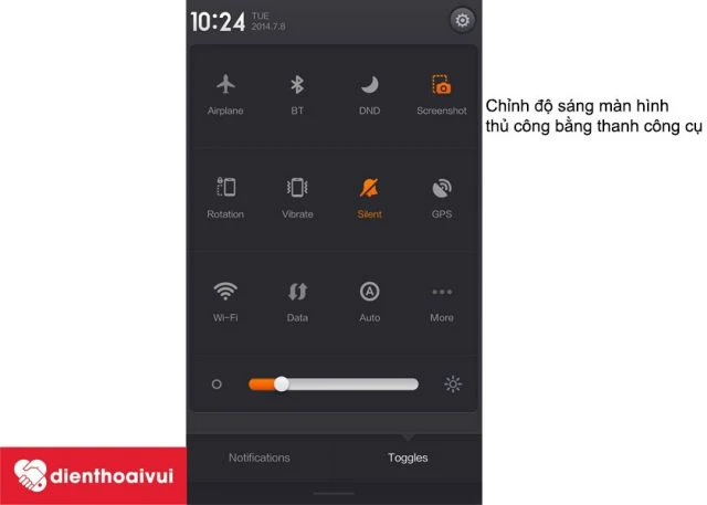 Chỉnh độ s&aacute;ng m&agrave;n h&igrave;nh thủ c&ocirc;ng để tiết kiệm pin