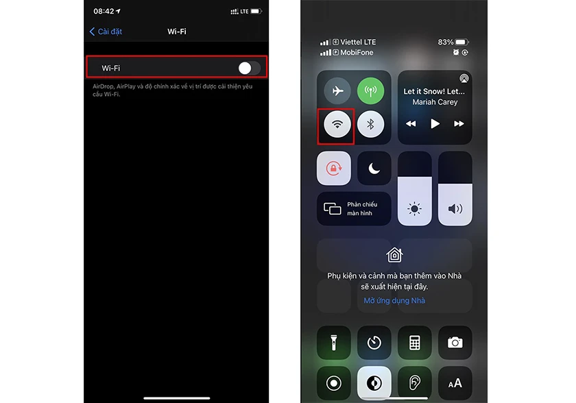 Tắt wifi điện thoại iPhone và mở lại