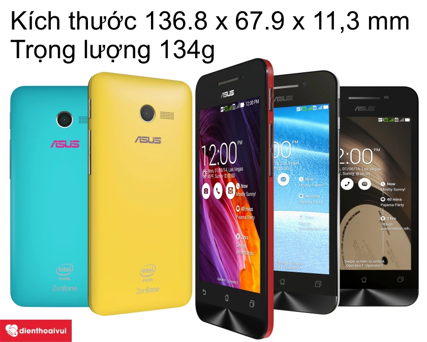 Zenfone 4 4.5 c&oacute; k&iacute;ch thước (136.8 x 67.9 x 11,3 mm) v&agrave; trọng lượng 134g