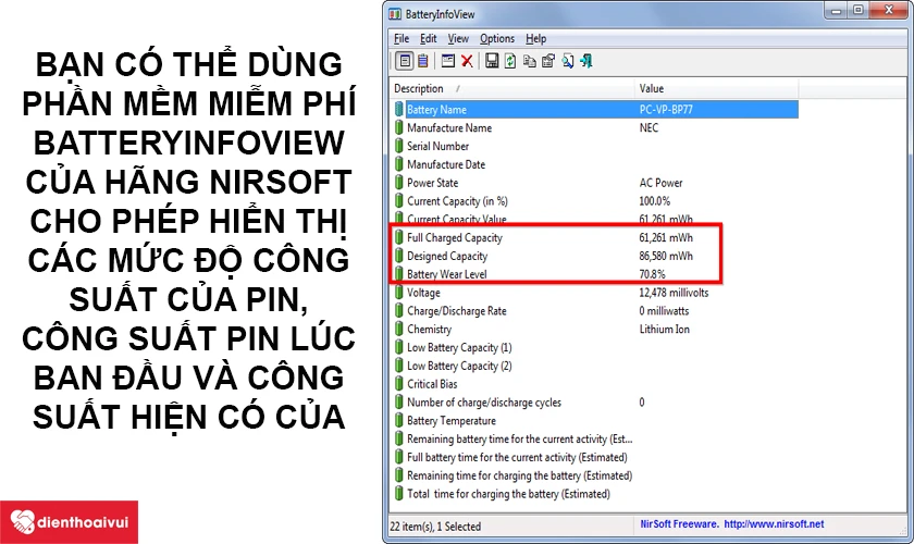 C&aacute;ch kiểm tra độ chai pin bằng phần mềm