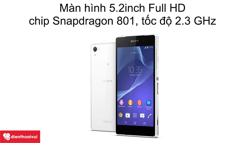 M&agrave;n h&igrave;nh 5.2 inch Full HD, chip Qualcomm Snapdragon 801, tốc độ 2.3 GHz
