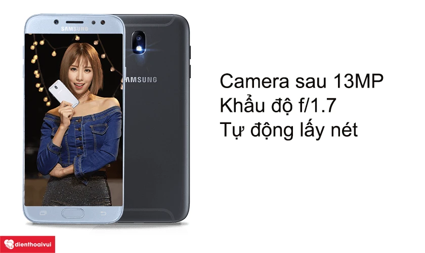 Thay Galaxy J7 Pro - Camera sau 13MP khẩu độ f/1.7, trang bị đ&egrave;n flash lấy n&eacute;t tự động
