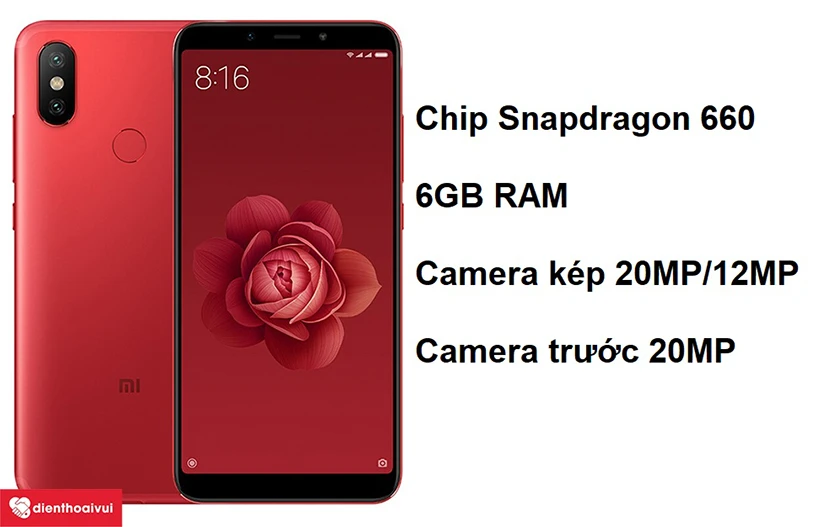 Xiaomi Mi 6x với camera kép phía sau có độ phân giải 20 MP và 12 MP