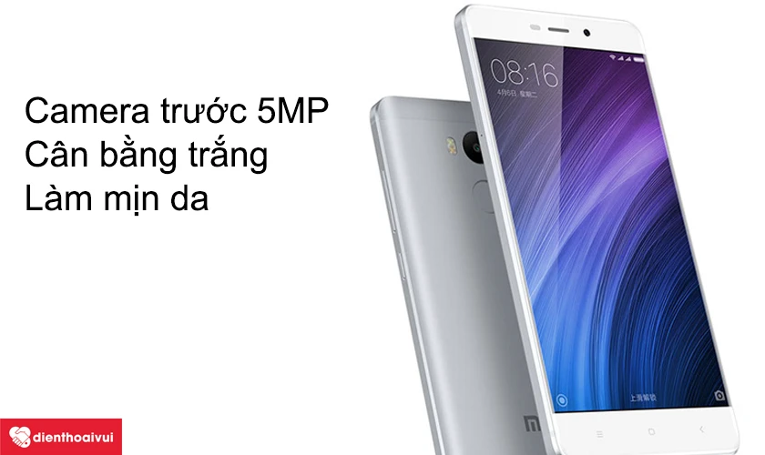 Camera trước 5MP chụp đủ sáng, cân bằng trắng, làm mịn da