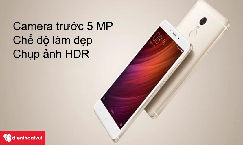Camera trước 5 MP, chế độ làm đẹp, quay phim Full HD, chụp ảnh HDR