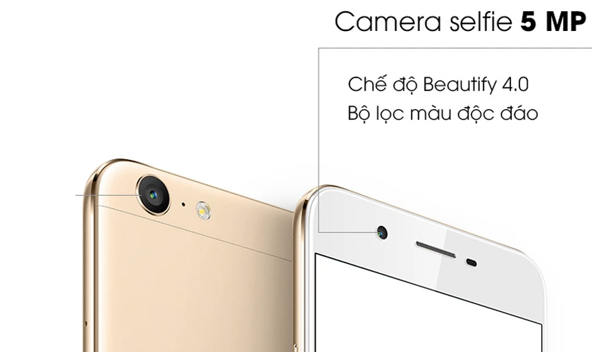 Camera trước 5MP, khẩu độ f/2.4, công nghệ beautify 4.0