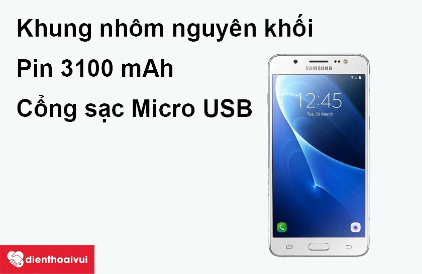 Pin 3100 mAh, cổng sạc Micro USB tiện dụng