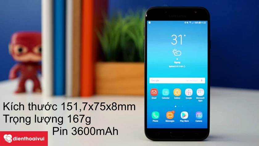 J7 Pro được trang bị viên pin dung lượng 3600mAh cùng cáp sạc Micro USB