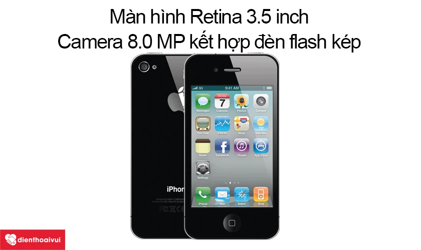 iPhone 4s - M&agrave;n h&igrave;nh Retina 3.5 inch, camera 8.0 MP kết hợp đ&egrave;n flash k&eacute;p