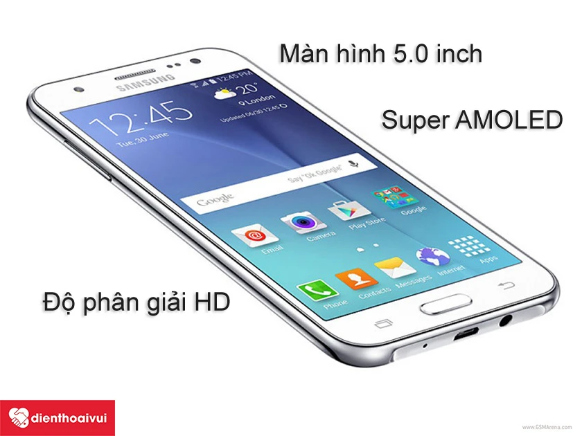 Galaxy J5 2015 được trang bị m&agrave;n h&igrave;nh 5.0 inch độ ph&acirc;n giải HD