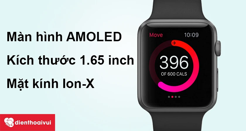 Màn hình AMOLED 1.65 inch, độ phân giải 390 x 312 pixels