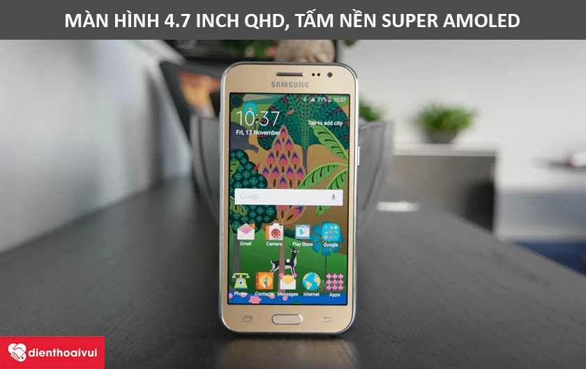 M&agrave;n h&igrave;nh Samsung Galaxy J2 c&oacute; k&iacute;ch thước 4.7 inch, sử dụng tấm nền Super AMOLED