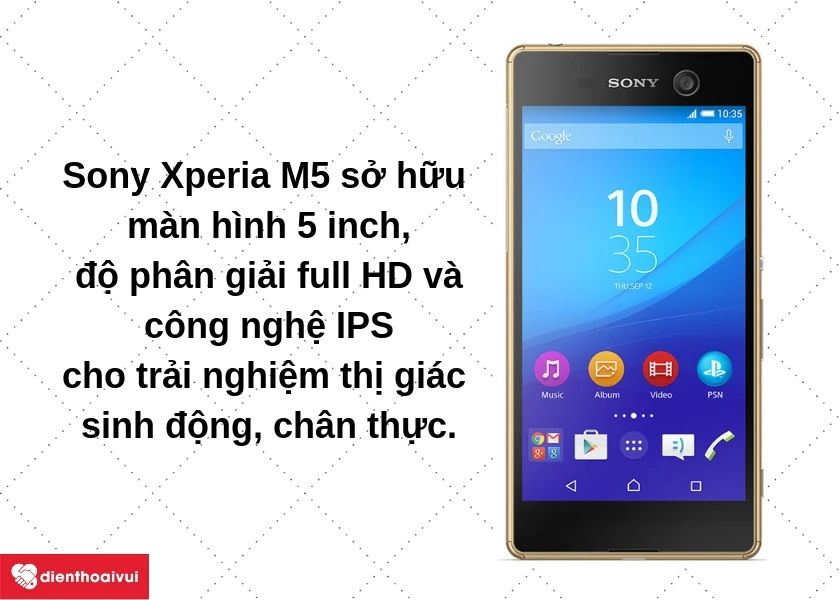 Màn hình Sony Xperia M5 Full HD kích thước 5 inch, cho trải nghiệm thị giác sắc nét và sinh động