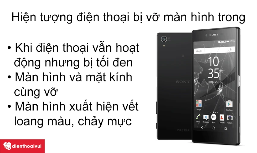 Khi điện thoại bị vỡ màn hình trong sẽ có các dấu hiệu sau đây