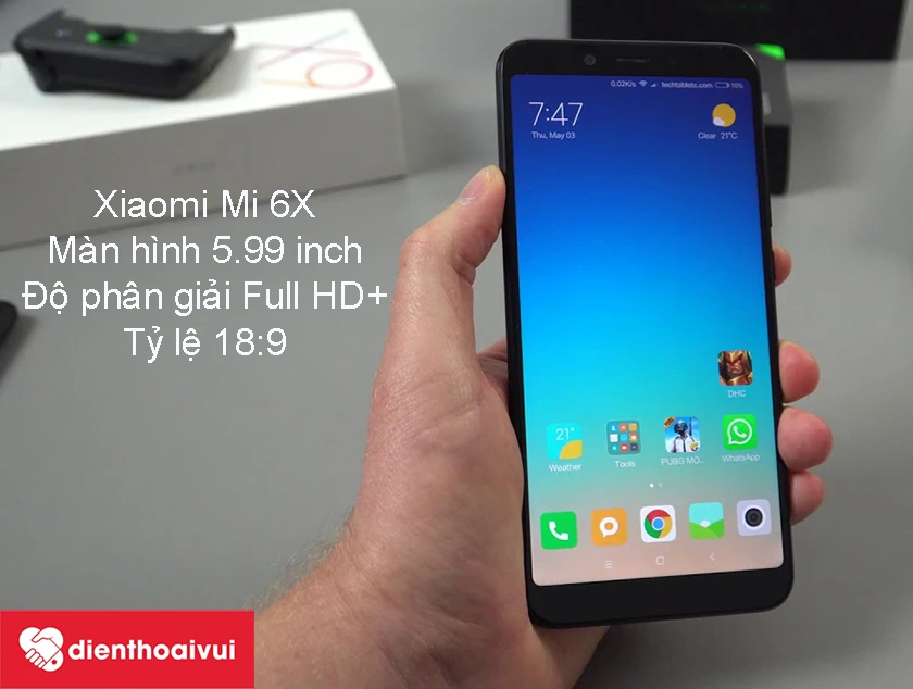 Xiaomi Mi 6X - m&agrave;n h&igrave;nh rộng Full HD+, k&iacute;ch thước 5.99 inch, tỷ lệ 18:9