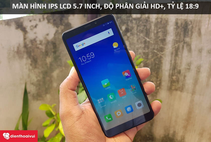 M&agrave;n h&igrave;nh Xiaomi Redmi 5: K&iacute;ch thước 5.7 inch, độ ph&acirc;n giải HD+