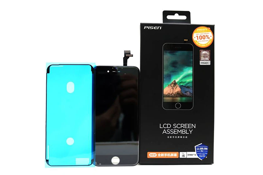 Màn hình iP 7 chính hãng Pisen khi khui hộp sẽ bao gồm đầy đủ phụ kiện kèm theo kể cả keo dán viền