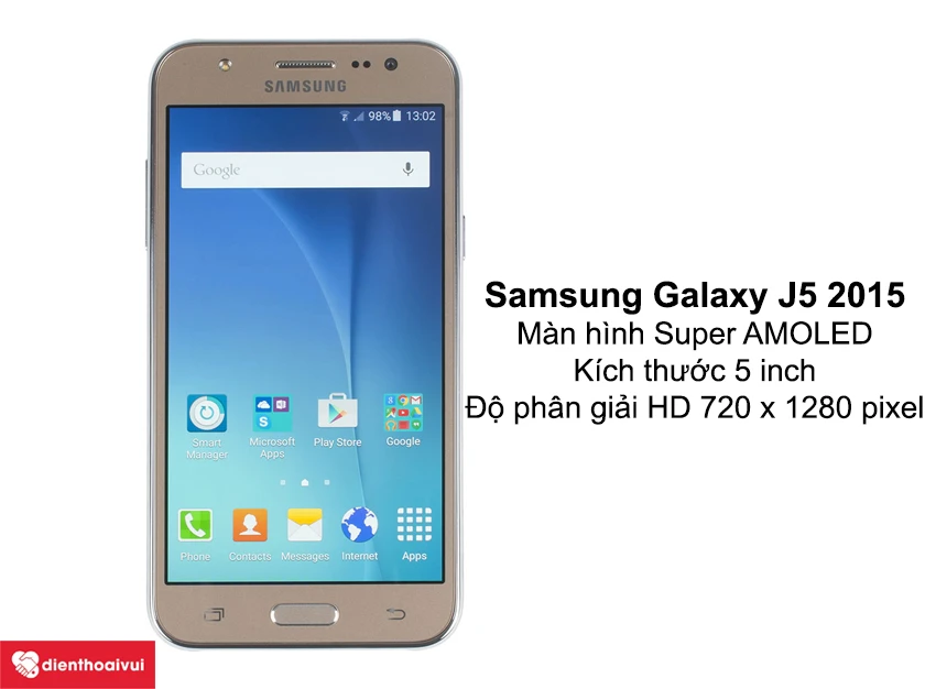 Samsung Galaxy J5 2015 - m&agrave;n h&igrave;nh Super AMOLED, k&iacute;ch thước 5.2 inch