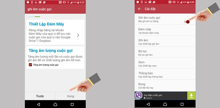 bật "Ghi âm cuộc gọi" để tự động ghi âm cả hai chiều