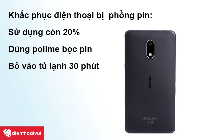 Khắc phục đi&ecirc;̣n thoại Nokia 6 bị chai pin, ph&ocirc;̀ng pin