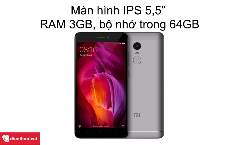 Redmi Note 4/4X - M&agrave;n h&igrave;nh IPS 5,5&rdquo; RAM 3GB, bộ nhớ trong 64GB