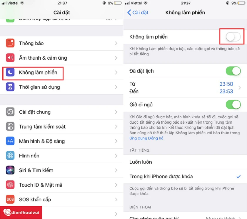 Tắt tính năng không làm phiền