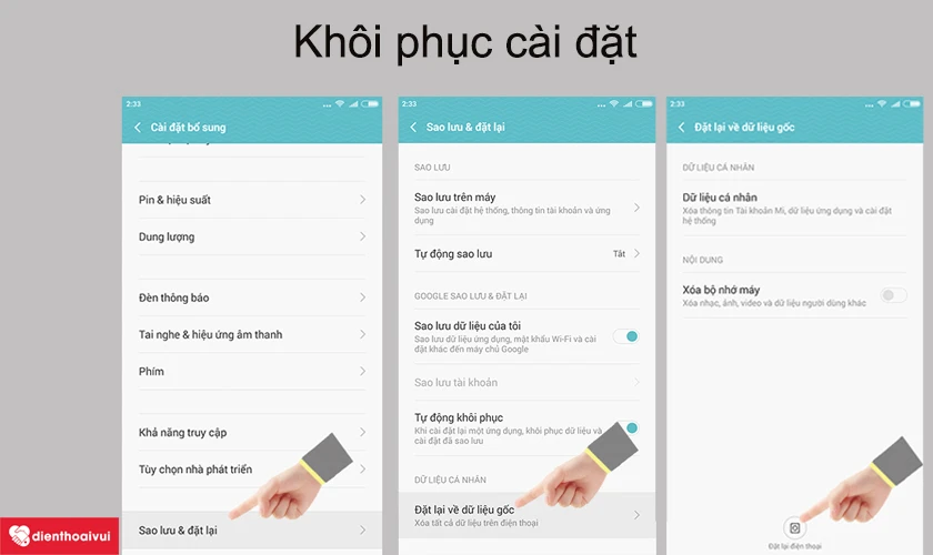 Kh&ocirc;i phục lại c&agrave;i đặt gốc: