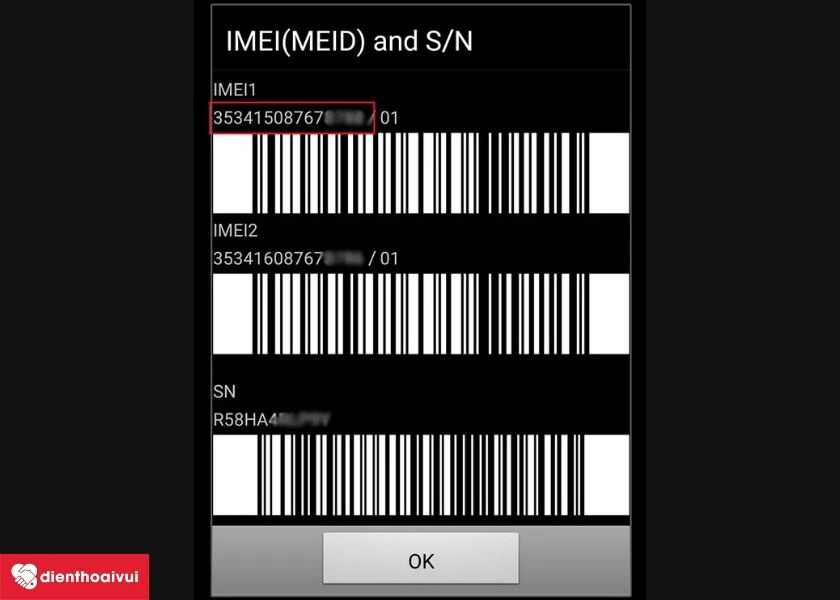 số IMEI được in tr&ecirc;n vở m&aacute;y