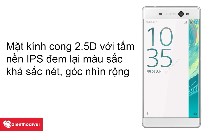 Mặt k&iacute;nh cong 2.5D với &nbsp;tấm nền IPS đem lại m&agrave;u sắc kh&aacute; sắc n&eacute;t, g&oacute;c nh&igrave;n rộng