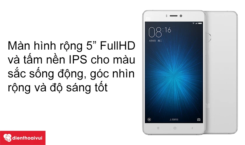 M&agrave;n h&igrave;nh rộng 5&rdquo; FullHD v&agrave; tấm nền IPS cho m&agrave;u sắc sống động, g&oacute;c nh&igrave;n rộng v&agrave; độ s&aacute;ng tốt