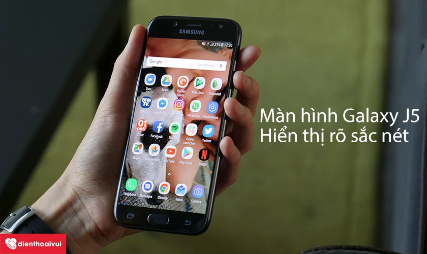 M&agrave;n h&igrave;nh Samsung Galaxy J5: Hiển thị r&otilde; sắc n&eacute;t