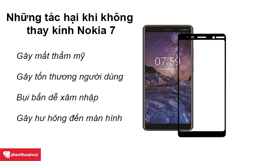 Những t&aacute;c hại khi kh&ocirc;ng thay k&iacute;nh Nokia 7 khi bị vỡ hoặc nứt
