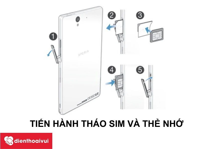 Th&aacute;o thẻ sim v&agrave; thẻ nhớ điện thoại